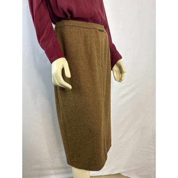 Vintage Lauren Ralph Lauren 100% Lambswool Brown tweed pencil skirt size 8 - Picture 4 of 12